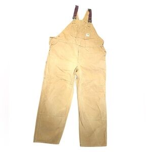 Carhartt Duck Cloth Cotton Golden Brown Double Knee Overalls adult Size 50 x 32